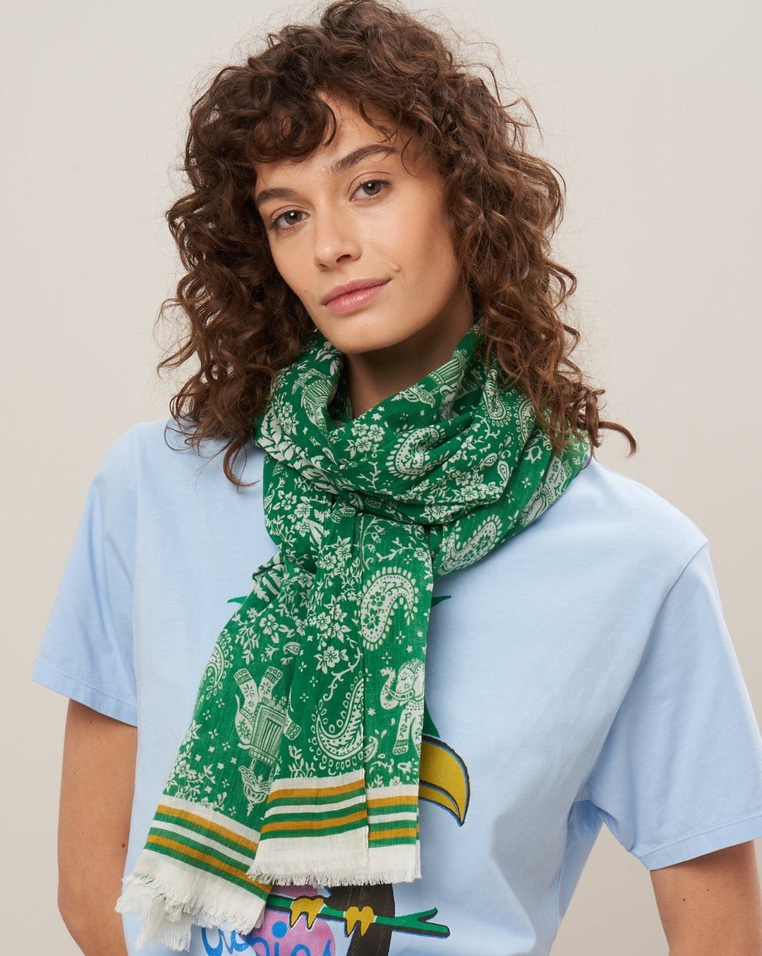 Hartford Green Cotton Voile Elephants Scarf - Dear Lucy