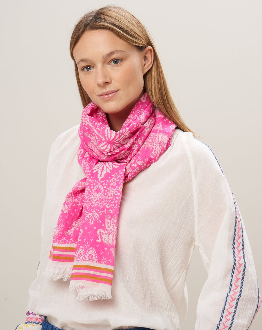 Hartford Pink Cotton Voile Elephants Scarf - Dear Lucy