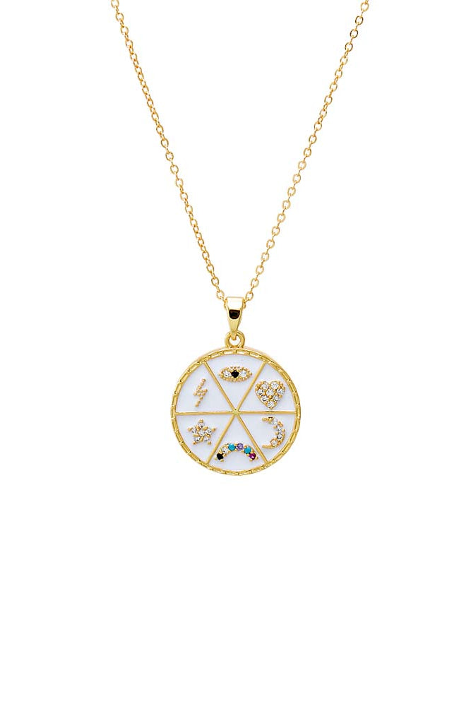 Adina Eden Pavé Multi Charm Coin Pendant Necklace – Gold/White