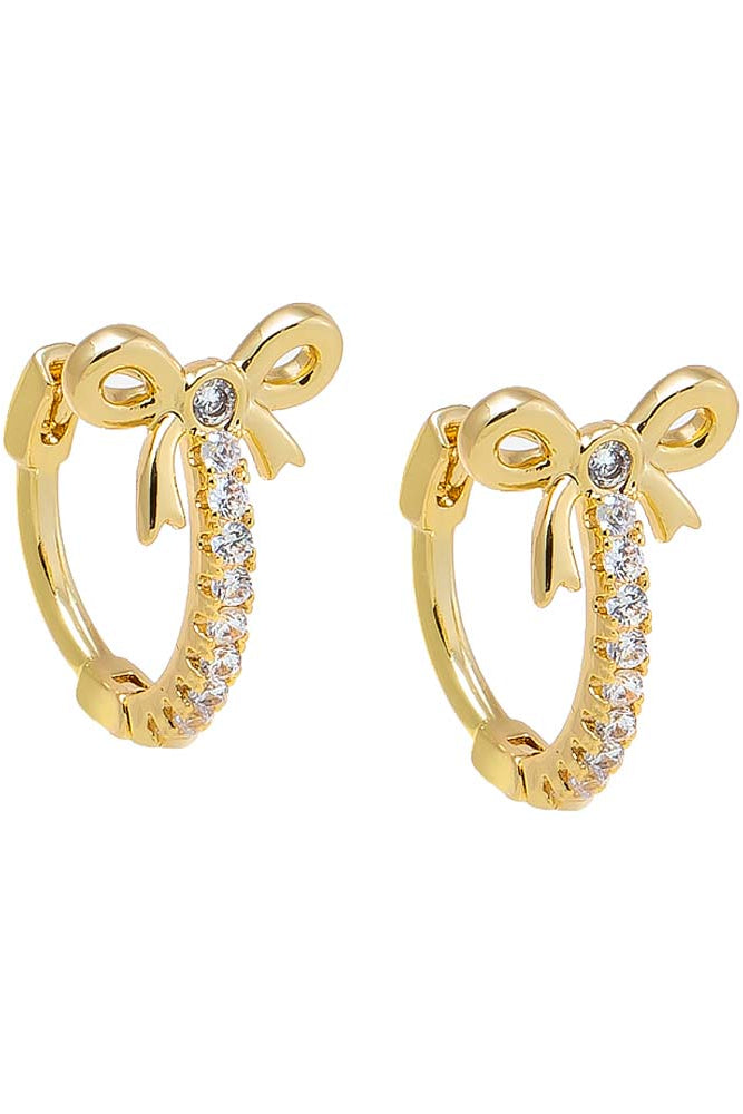 Adina Eden Pavé Bow Tie Motif Huggie Earring – Gold