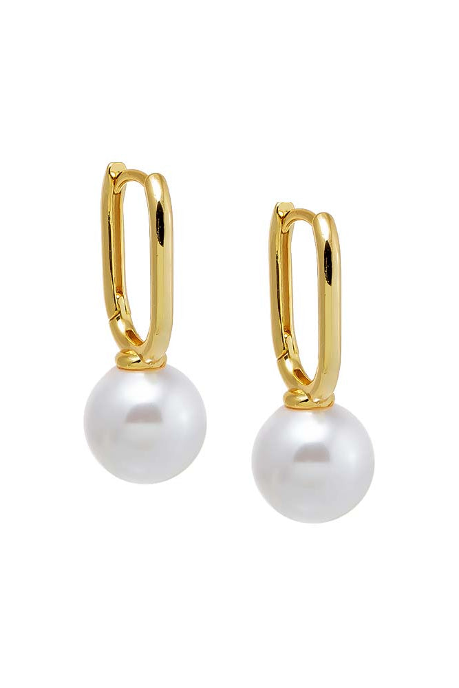 Adina Eden Solid Paperclip Pearl Huggie Earring – Gold