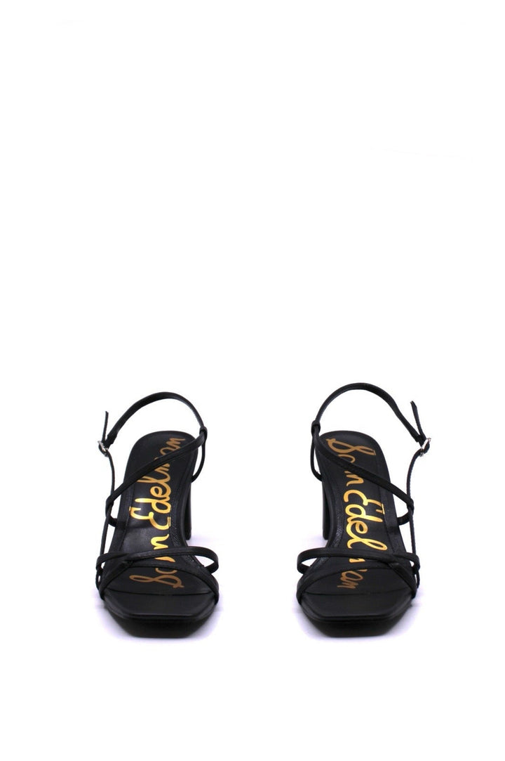 Sam Edelman Emmie Black front view- Dear Lucy The Emmie boasts a stylish strappy construction and stable block heel, seamlessly fusing contemporary charm with ease.