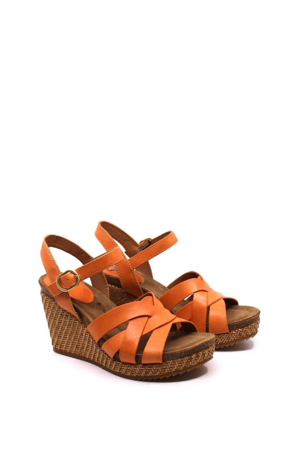 Sofft Carlana Sunset Orange side view- Dear Lucy Adjustable buckle
Leather lining
Suede-lined cork-EVA footbed with raised foam for added visible comfort
Wrapped basketweave PU wedge with TPR outsole
Heel height: 3 1/2 inches