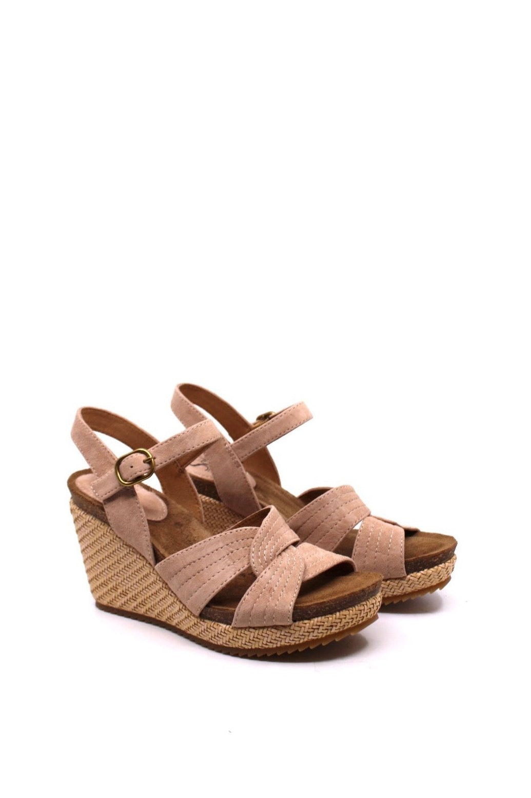 Sofft Clarissa Camelia Blush - Dear Lucy Heel height: 3 1/2 inches
Wrapped basketweave PU wedge with TPR outsole
Suede-lined molded cork footbed, cushioned for extra comfort
Leather lining
Adjustable buckle