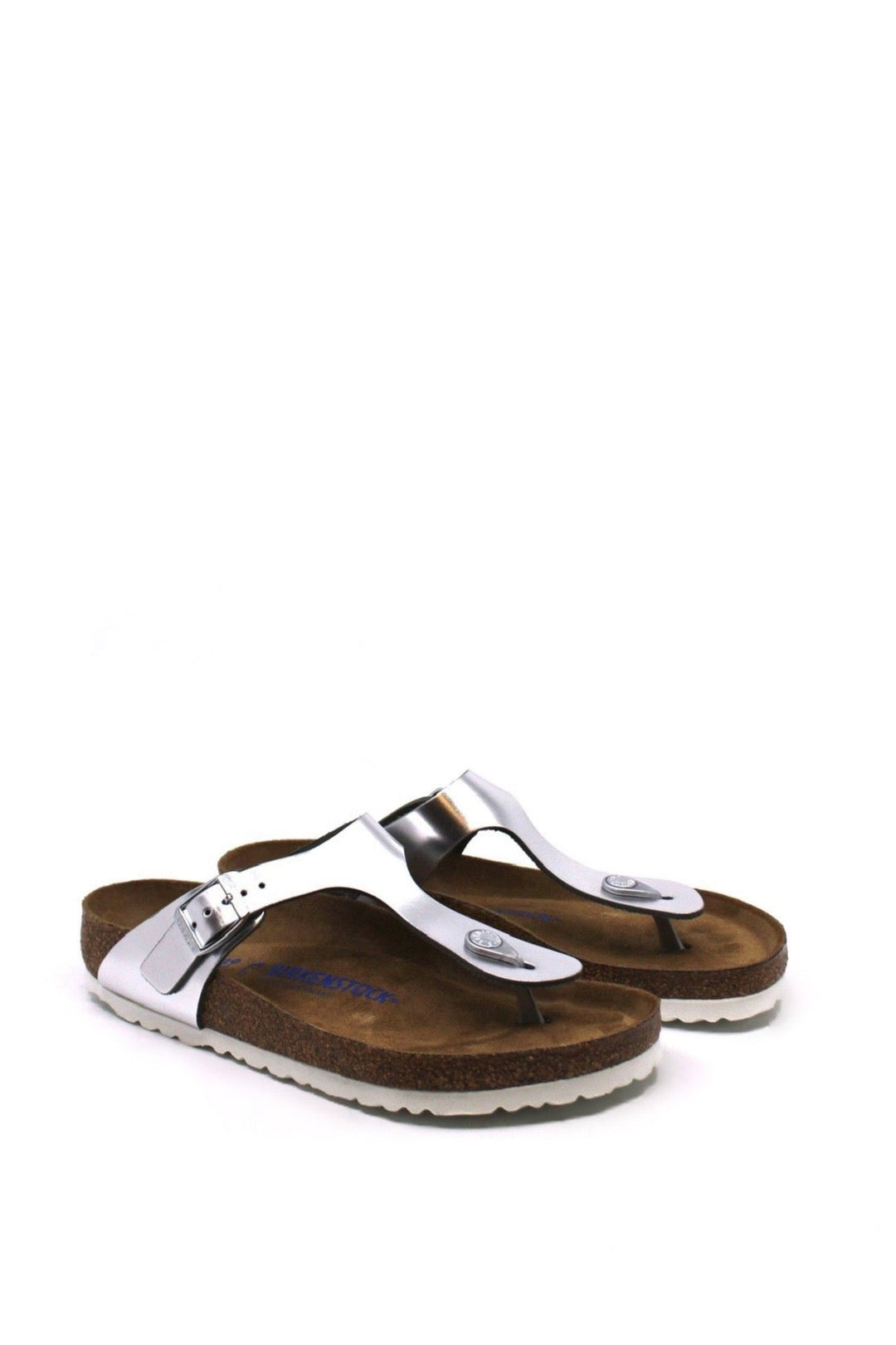 Birkenstock Gizeh Silver Metallic Leather Soft Footbed Regular Width - Dear Lucy