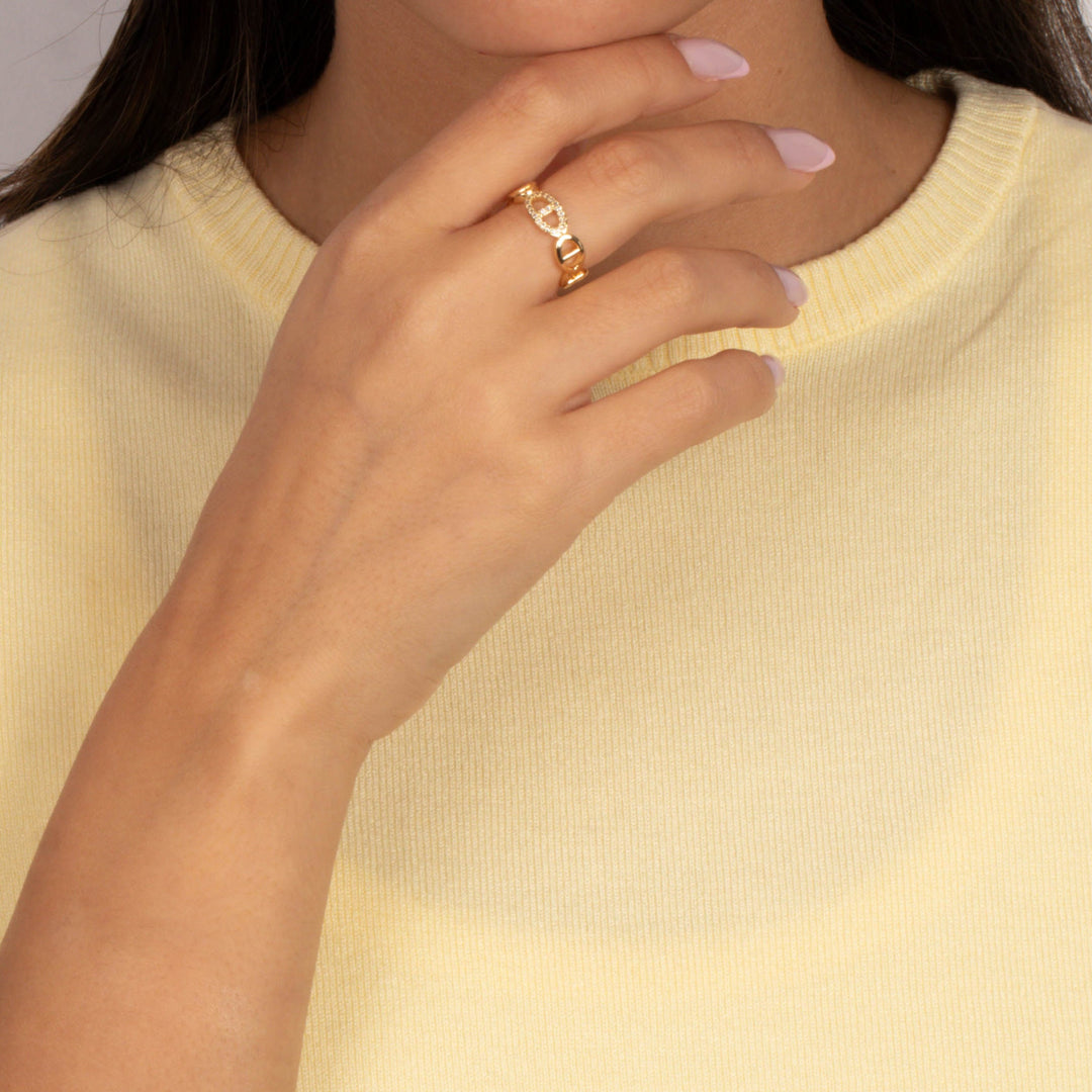 Adina Eden Solid/Pavé Mariner Chain Adjustable Ring – Gold