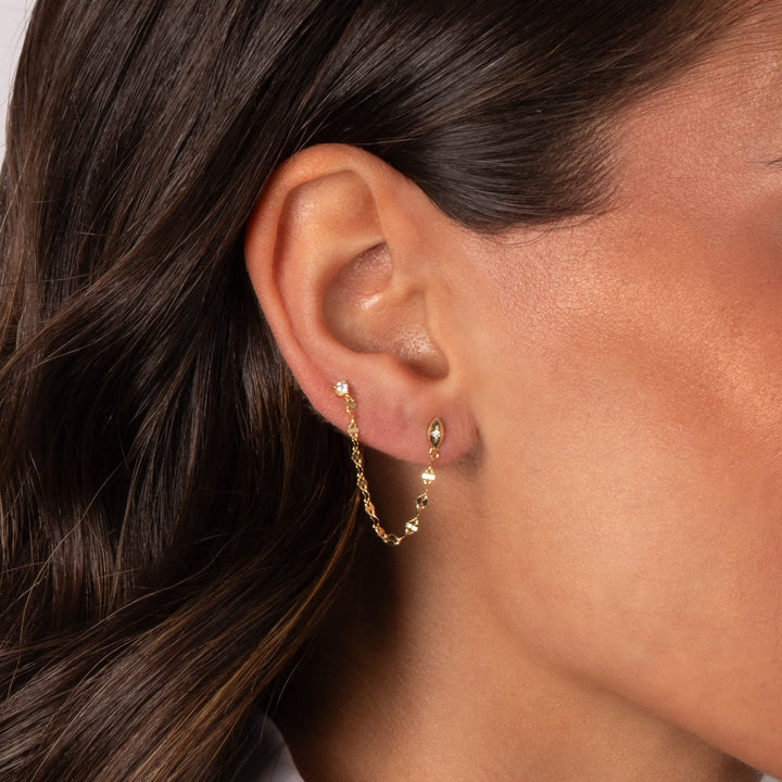 Adina Eden CZ Flat Chain Double Stud Earring – Gold