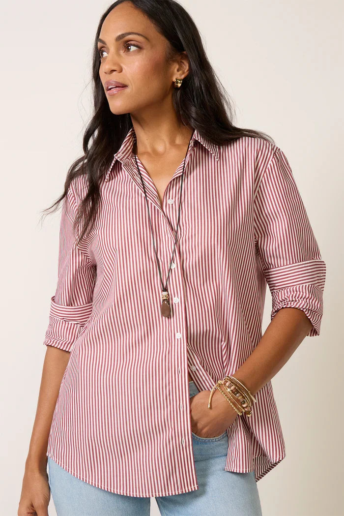 The Shirt The Boyfriend Shirt – Burgundy Stripe