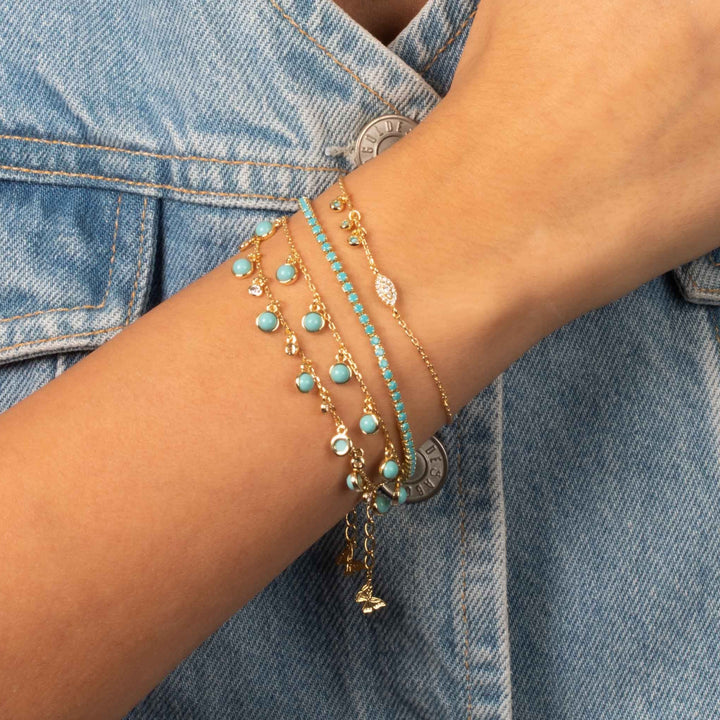 Adina Eden Evil Eye x Dangling Turquoise Bezel Bracelet – Gold/Turquoise - Dear Lucy