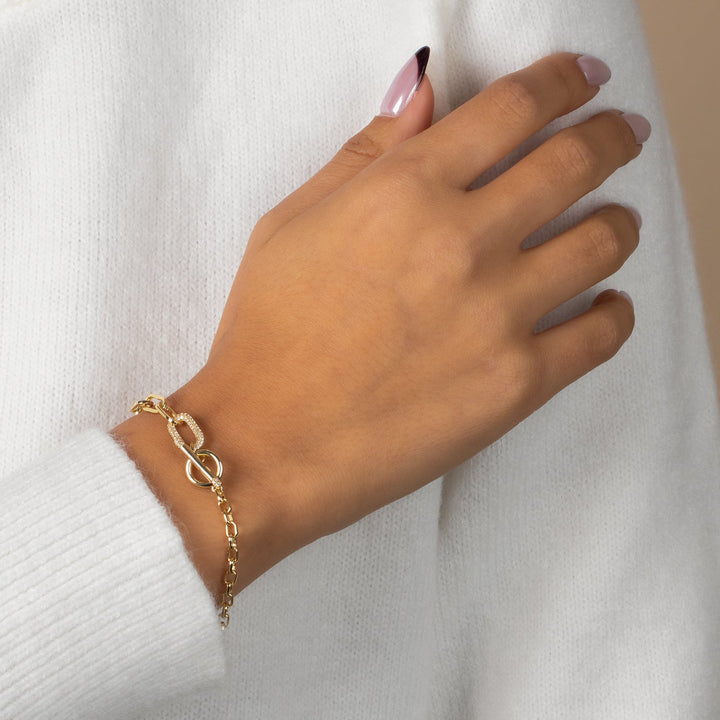 Adina Eden Pavé Accented Toggle Multi Chain Bracelet – Gold/Clear - Dear Lucy