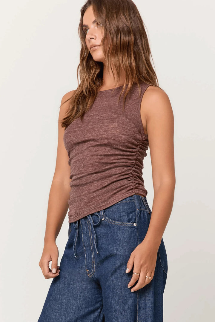 Project Social T Cristalla Ribbed Tank in Cacao - Dear Lucy