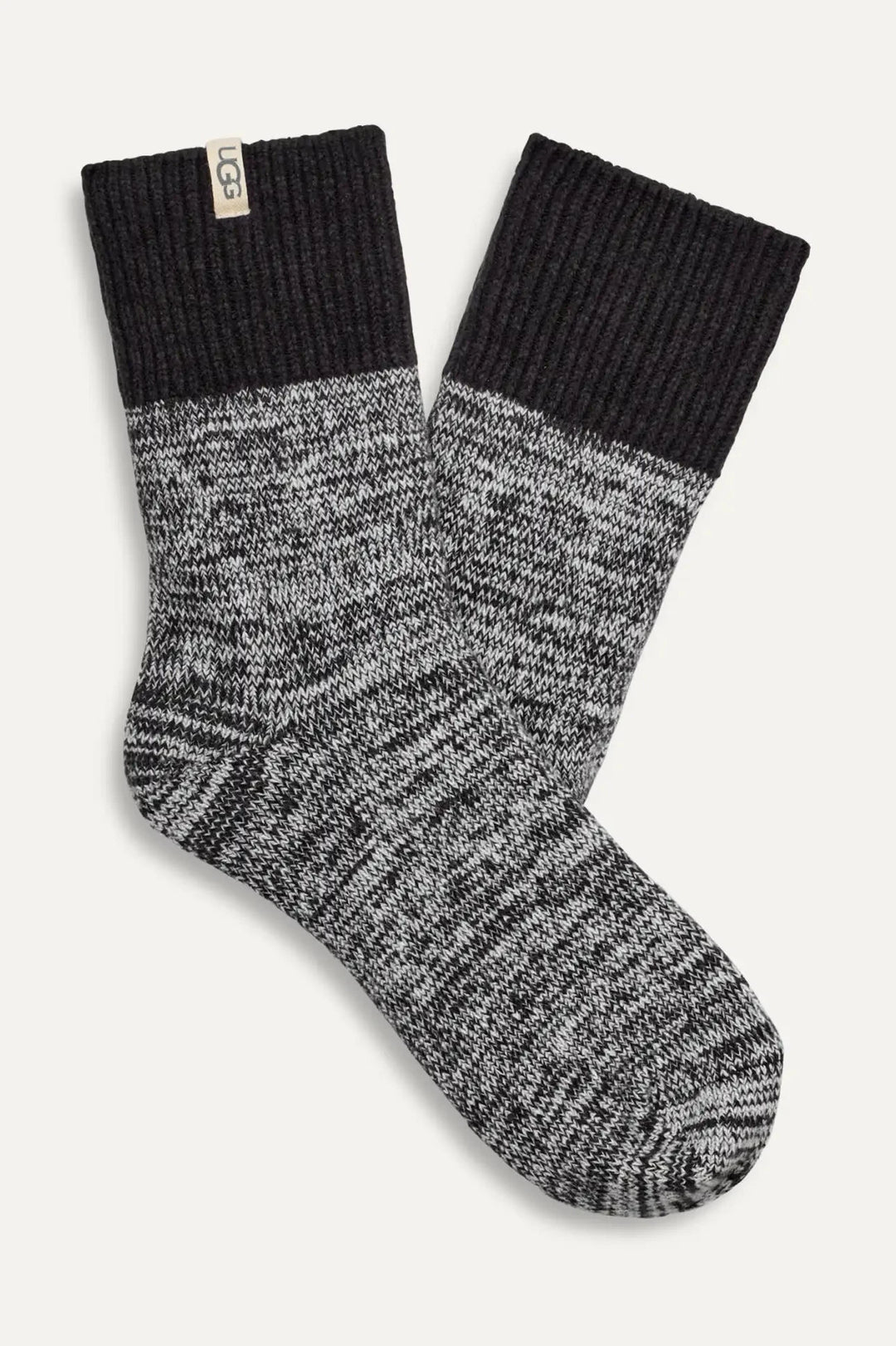 UGG® Rib Knit Slouchy Quarter Sock Black front view- Dear Lucy