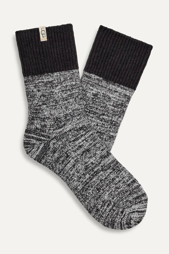 UGG® Rib Knit Slouchy Quarter Sock Black front view- Dear Lucy