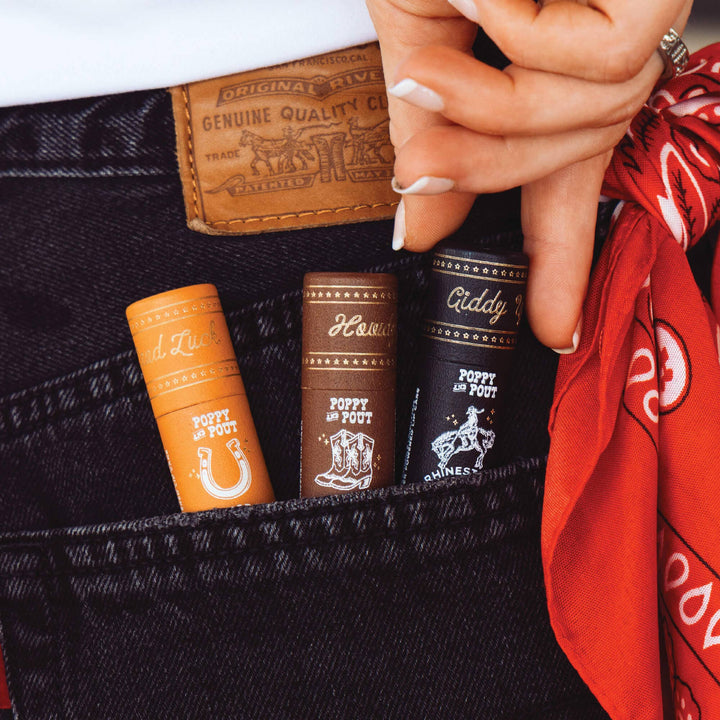 Poppy & Pout Lip Balm, Rhinestone Rodeo, Rowdy Rootbeer - Dear Lucy