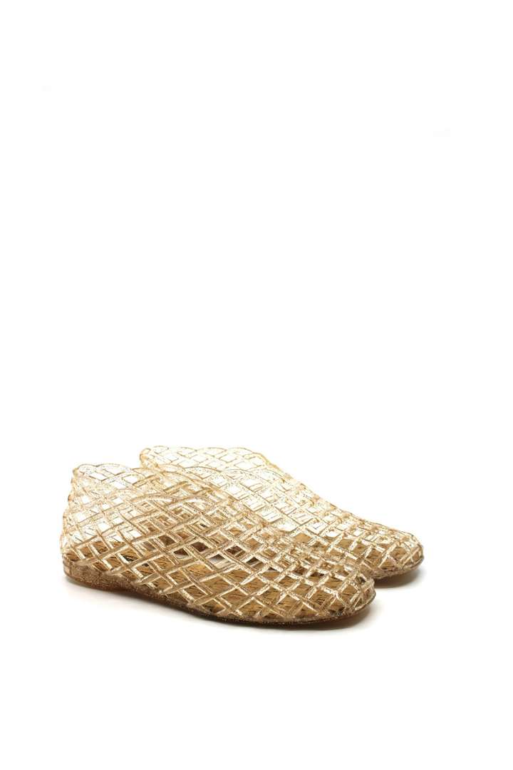 CCOCCI Jelly Woven Mesh Flats in Gold Glitter - Dear Lucy