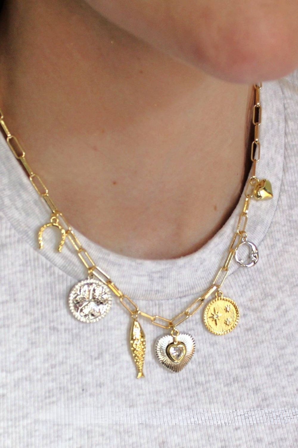 The Silver Wren Two Tone Multi Charm Necklace - Dear Lucy