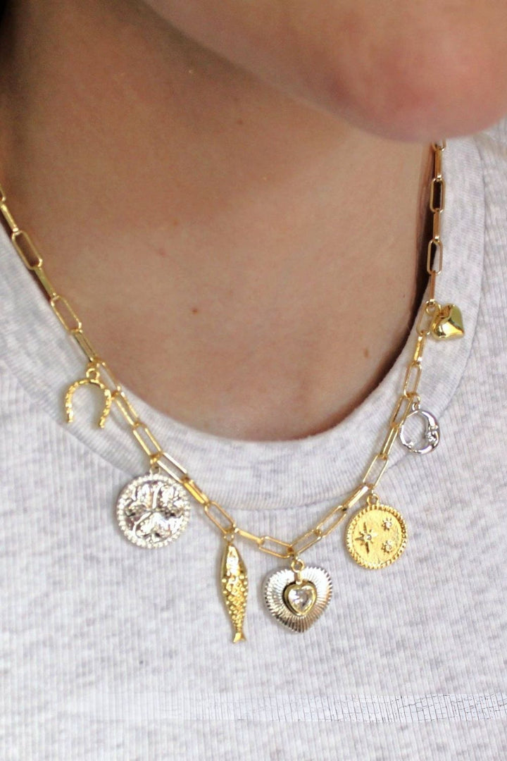 The Silver Wren Two Tone Multi Charm Necklace - Dear Lucy