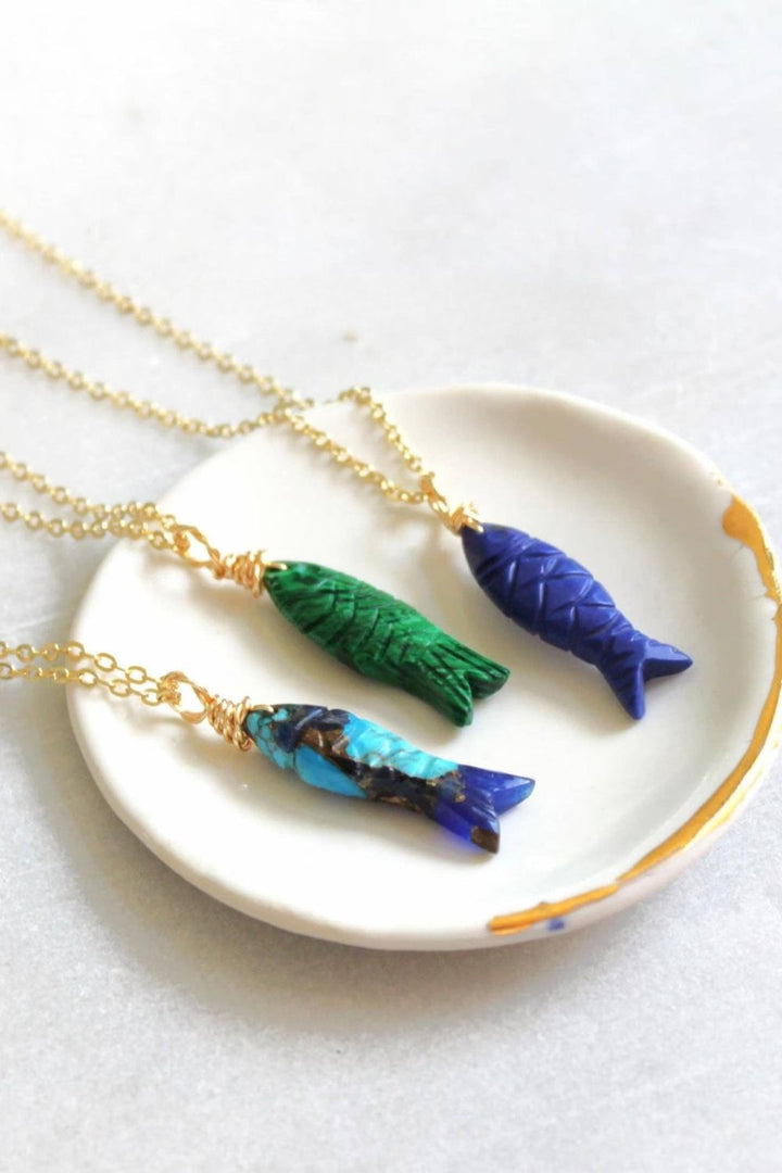 The Silver Wren Gemstone Fish Pendant Necklace - Dear Lucy