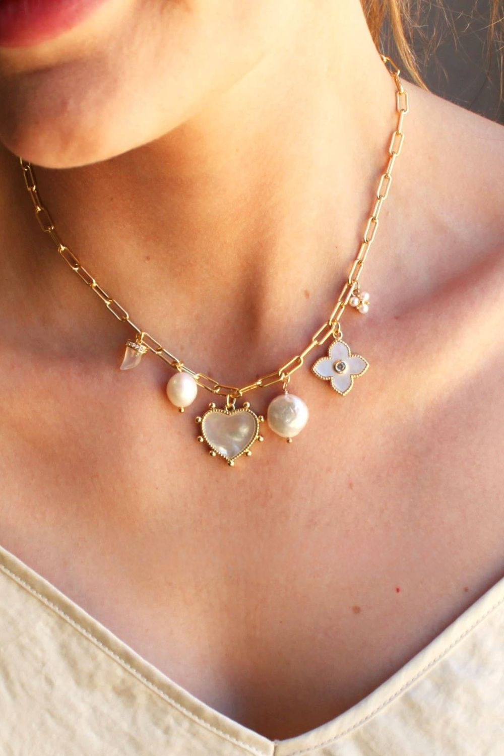 Silver Wren Pearl Multi Charm Necklace - Dear Lucy