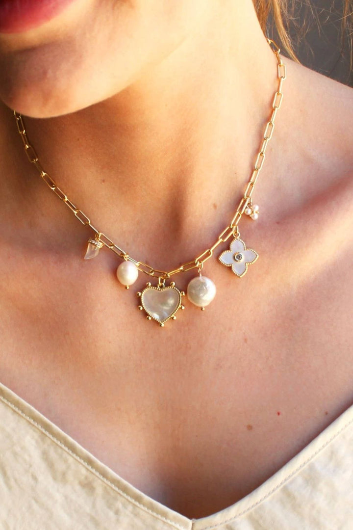 Silver Wren Pearl Multi Charm Necklace - Dear Lucy