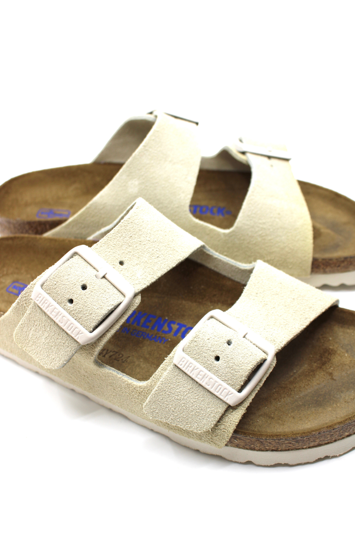Birkenstock Arizona Suede – Antique White (Narrow) - Dear Lucy