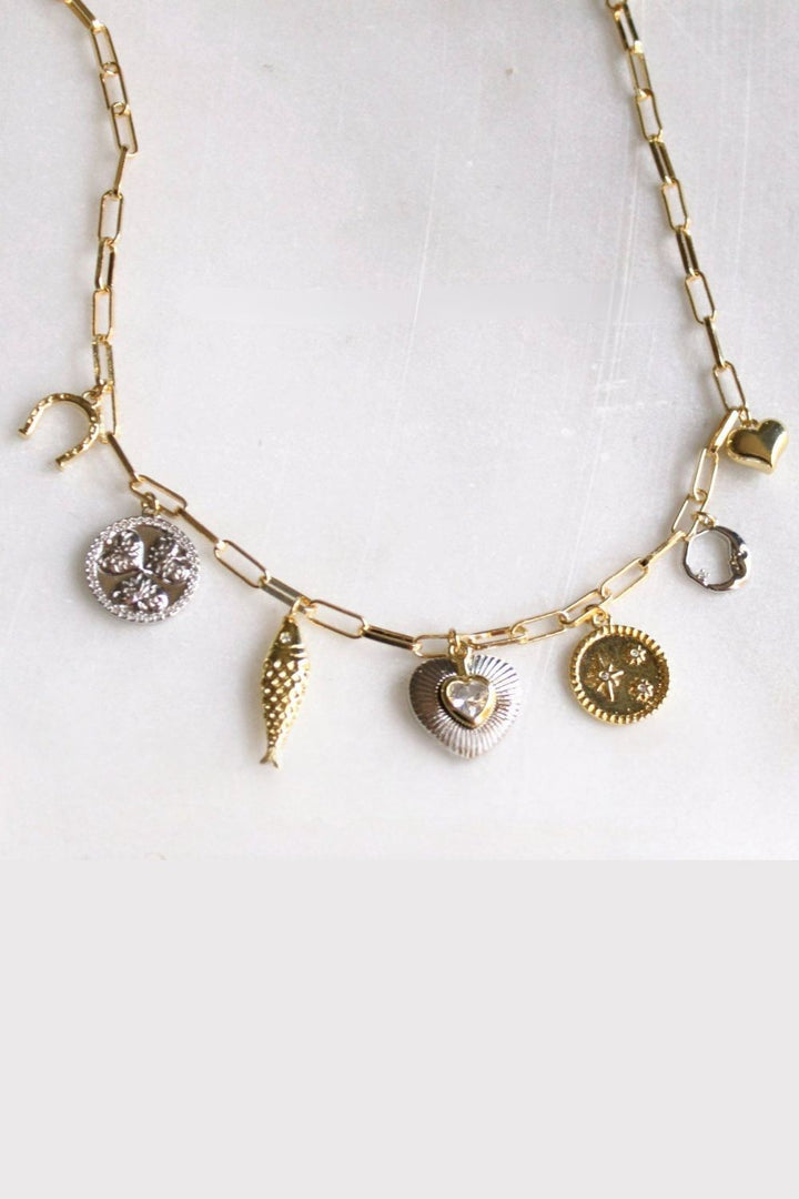 The Silver Wren Two Tone Multi Charm Necklace - Dear Lucy