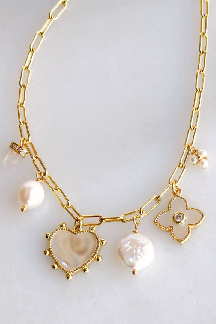 Silver Wren Pearl Multi Charm Necklace - Dear Lucy