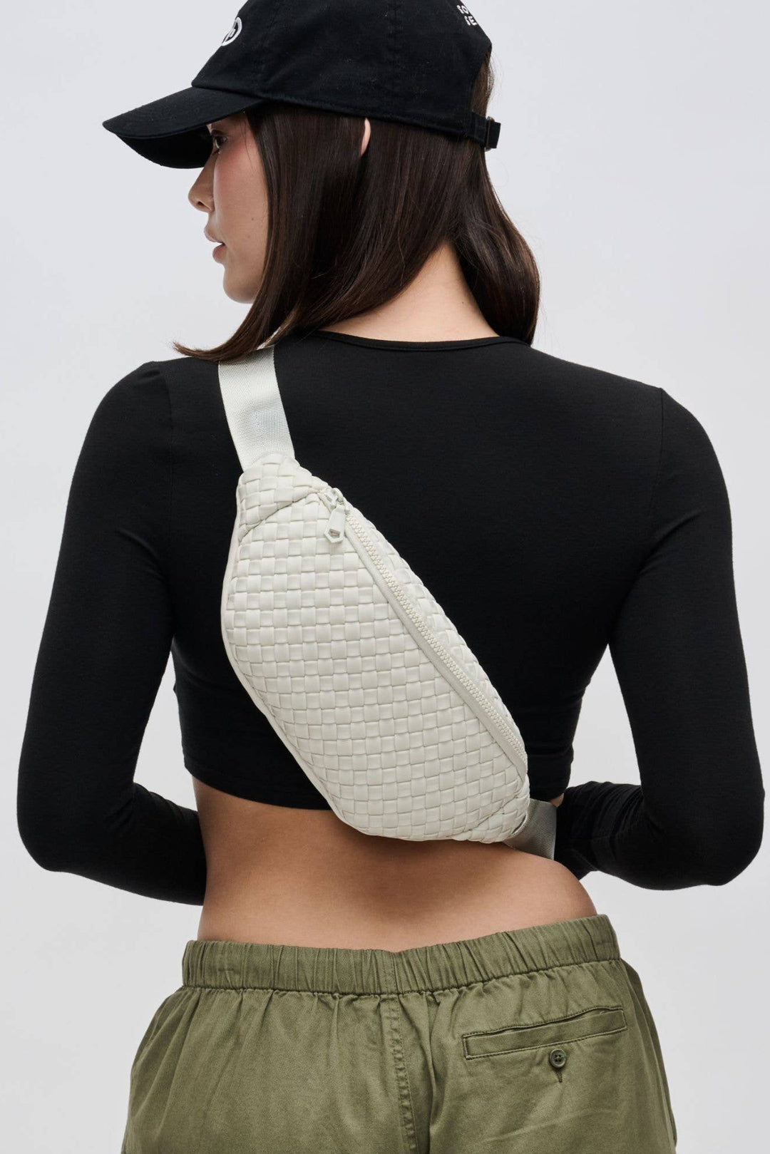 Sol and Selene Aim High  Woven Neoprene Belt Bag: Bone - Dear Lucy