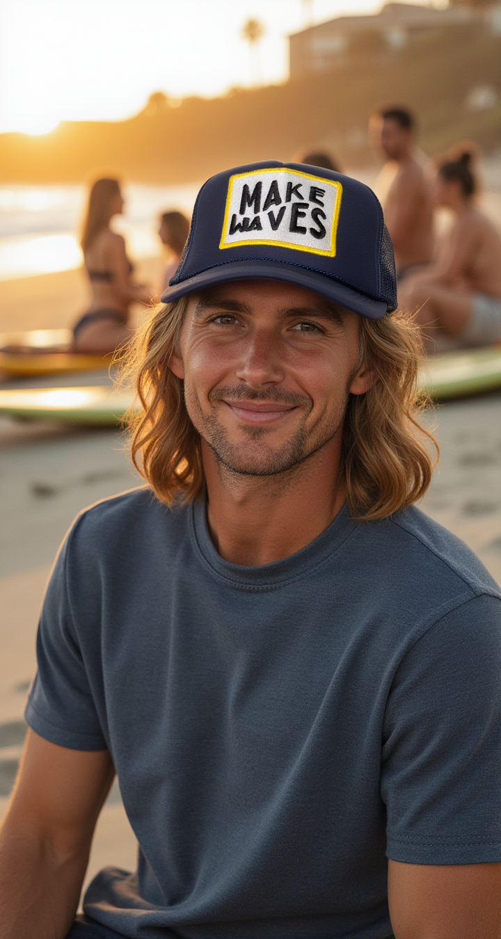 Make Waves Trucker Hat in Navy - Dear Lucy