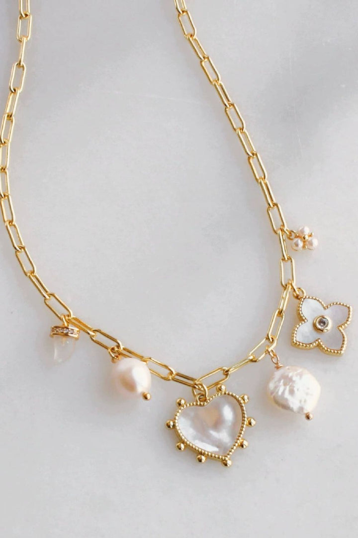 Silver Wren Pearl Multi Charm Necklace - Dear Lucy
