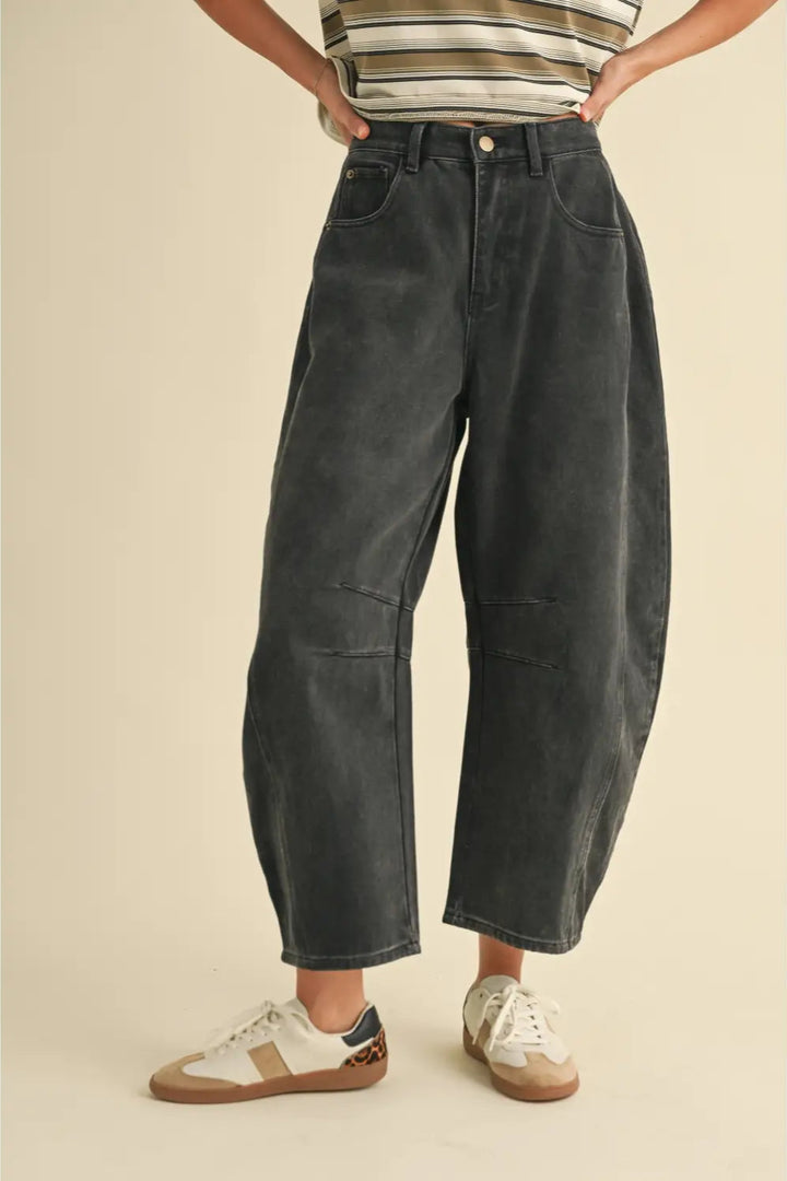 Miou Muse Barrel Cotton Pants in Black