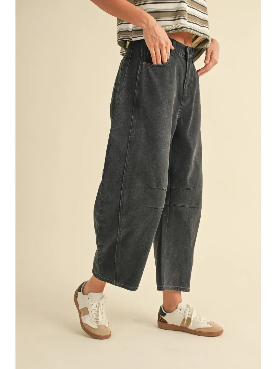 Miou Muse Barrel Cotton Pants in Black