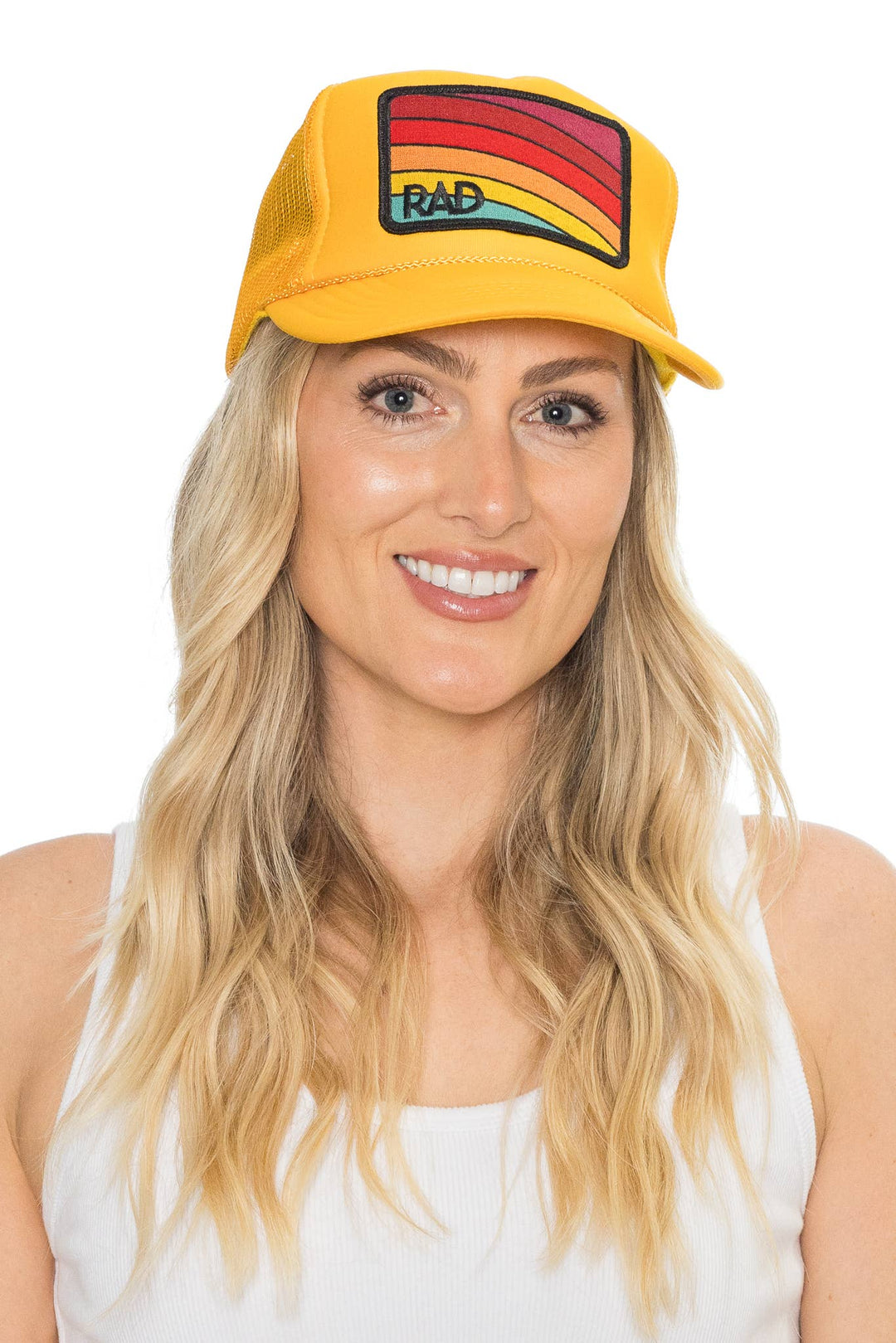 Friday Feelin' Rad Hat Trucker Hat in Gold - Dear Lucy