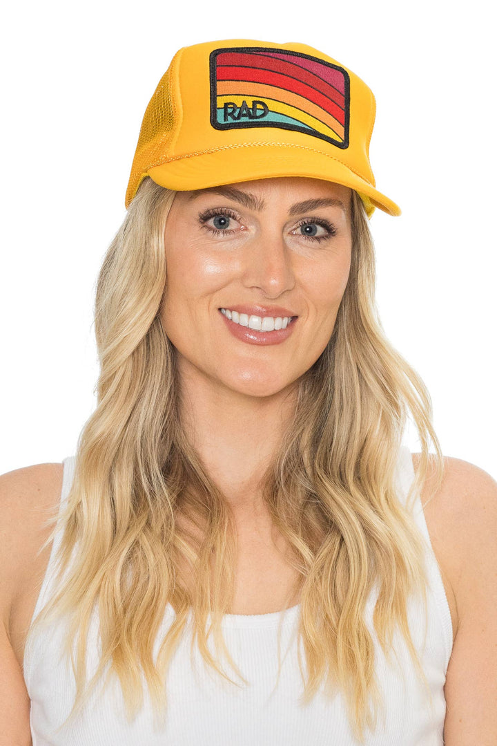 Friday Feelin' Rad Hat Trucker Hat in Gold - Dear Lucy