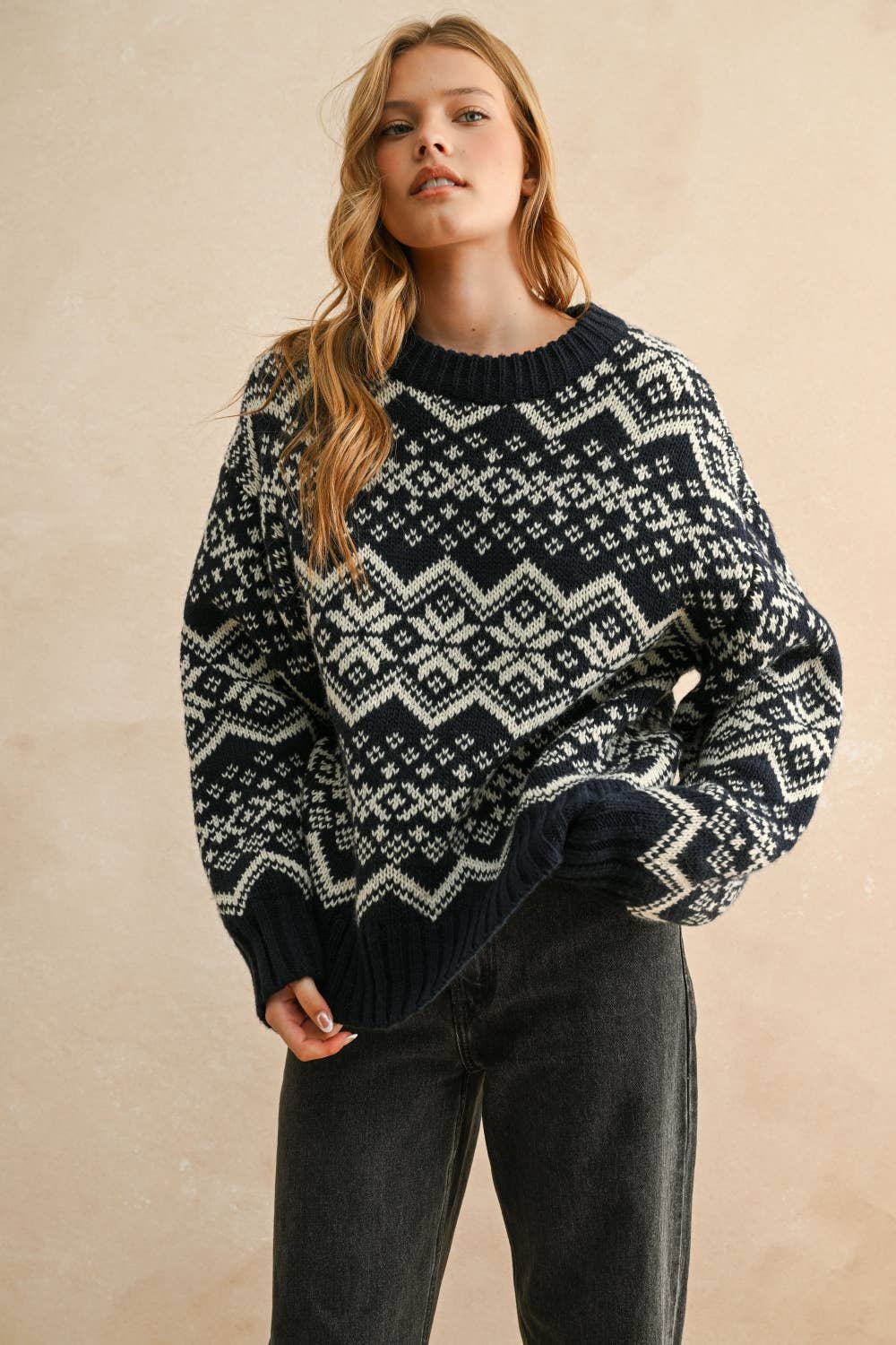 T5506   SNOW FLAKE PATTERN ROUND NECK SWEATER TOP - Dear Lucy