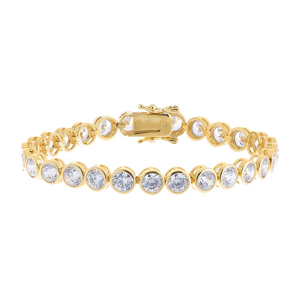 Gold bracelet with clear stones on a white background