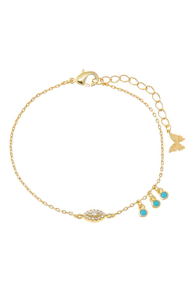 Adina Eden Evil Eye x Dangling Turquoise Bezel Bracelet – Gold/Turquoise - Dear Lucy