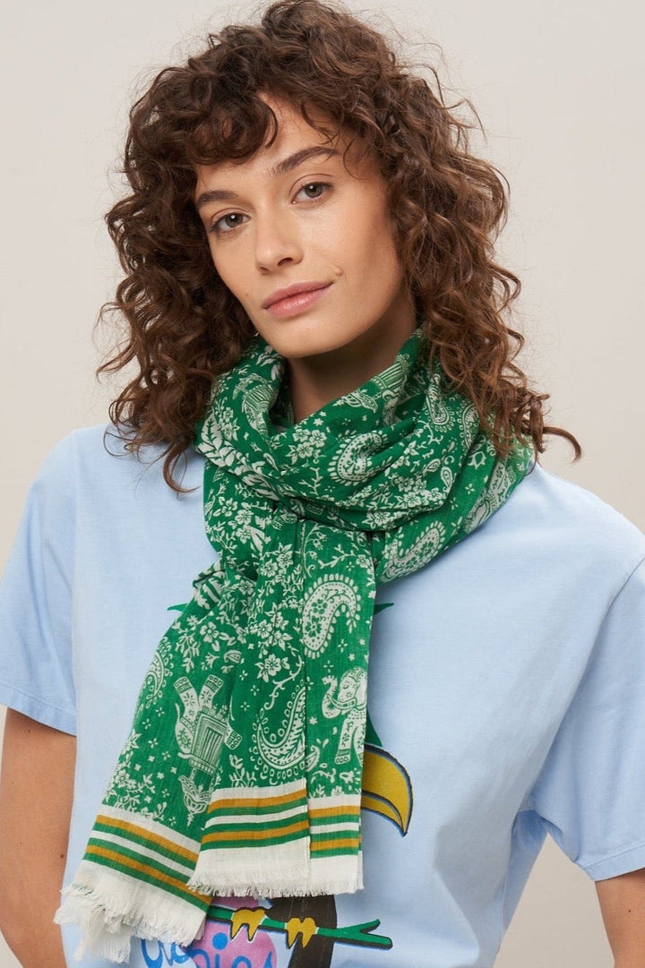 Hartford Green Cotton Voile Elephants Scarf - Dear Lucy