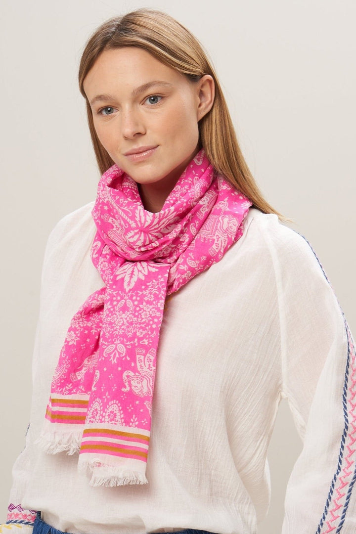 Hartford Pink Cotton Voile Elephants Scarf - Dear Lucy