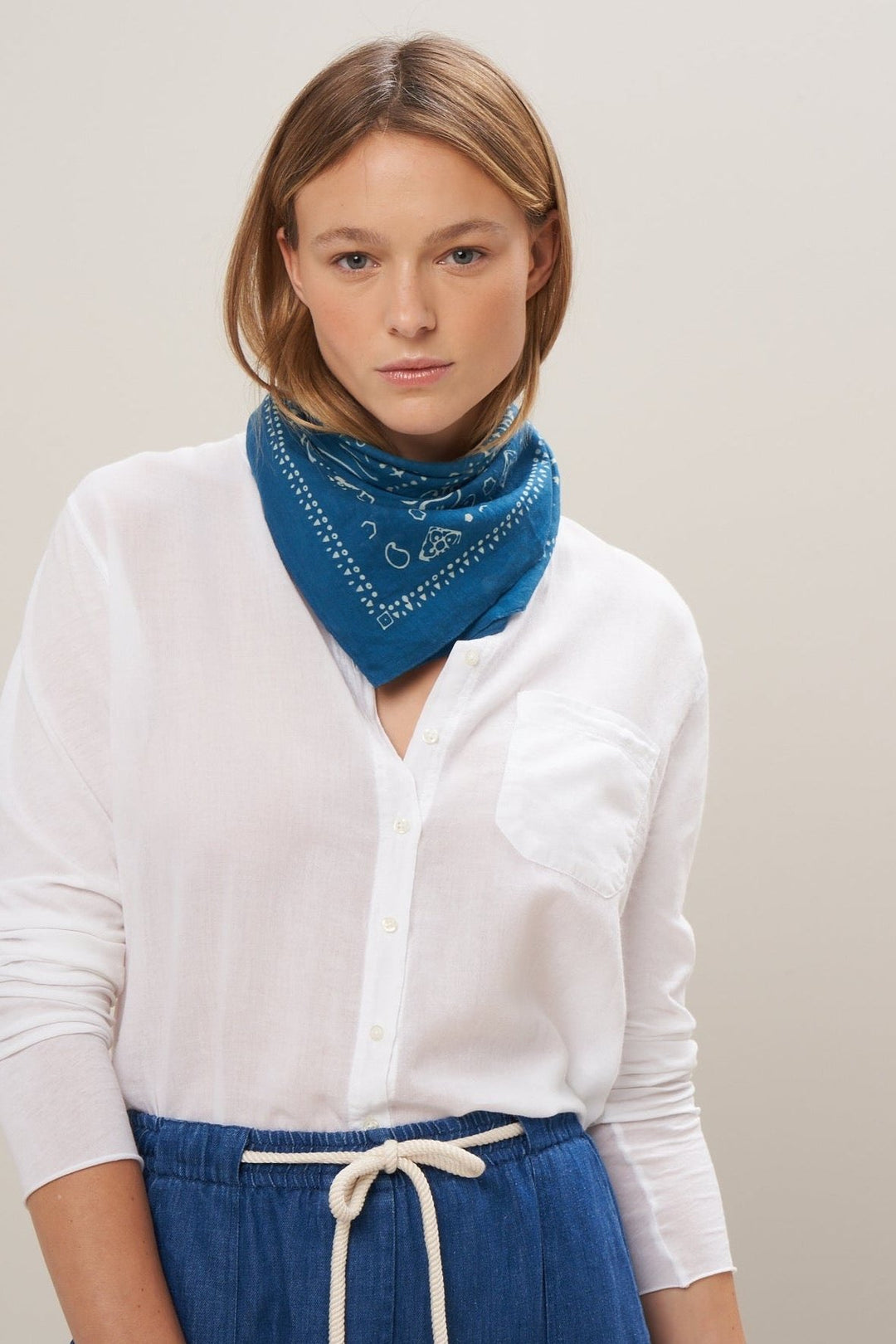 Hartford Blue Cotton Patchwork Scarf - Dear Lucy