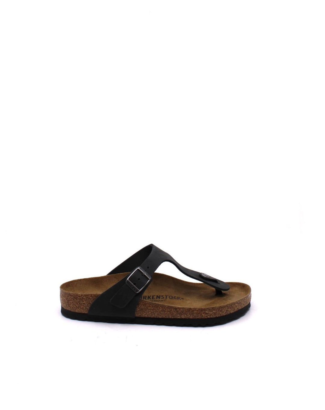 Birkenstock Gizeh Black Oiled Leather side view- Dear Lucy
Thong Sandal with a leather adjustable strap and cork footbed in black.