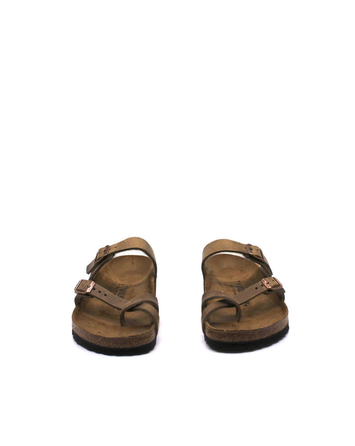 Birkenstock Mayari Tobacco Oiled Leather Regular Width top view- Dear Lucy
Slide-on sandal with an oiled leather upper and cork footbed with a toe loop adjustable strap and upper foot adjustable strap in tobacco.