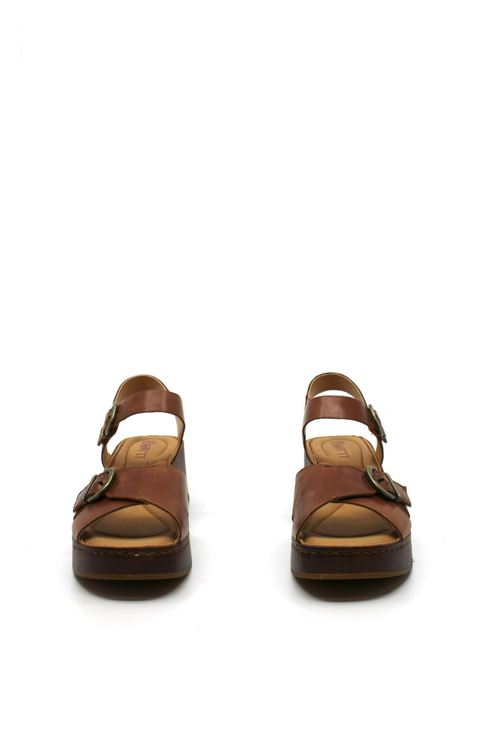 Pair of brown sandals on a white background