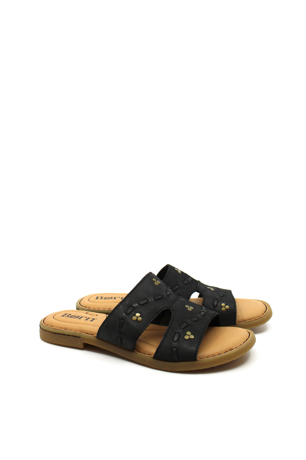 Black flat sandals with beaded details 