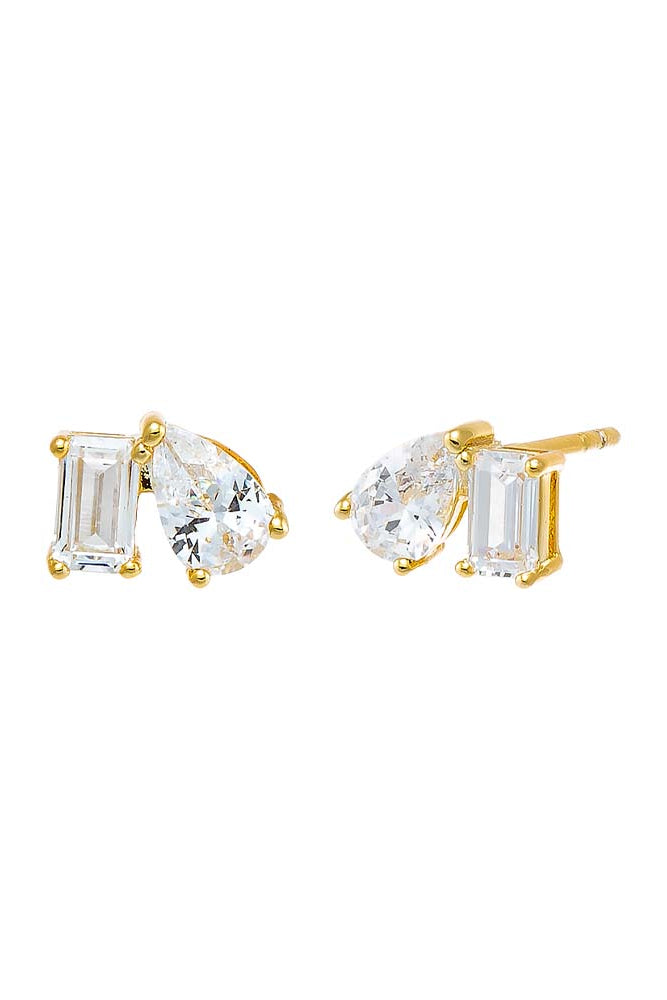 Adina Eden CZ Teardrop X Baguette Stud Earring – Gold/Clear
