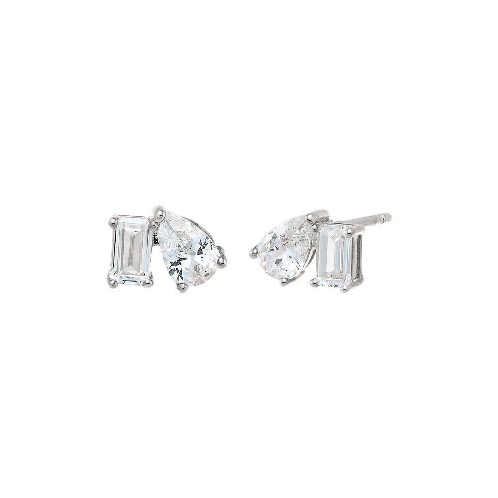 Pair of diamond earrings on a white background