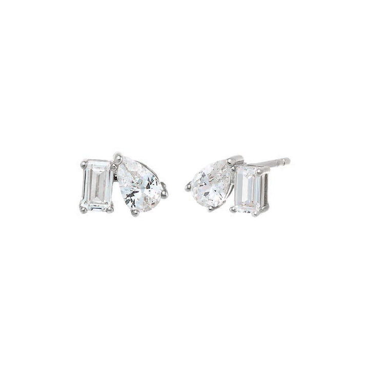 Pair of diamond earrings on a white background