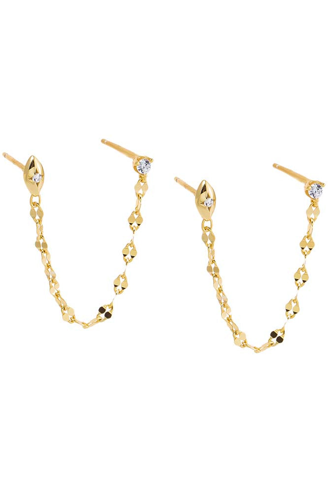 Adina Eden CZ Flat Chain Double Stud Earring – Gold
