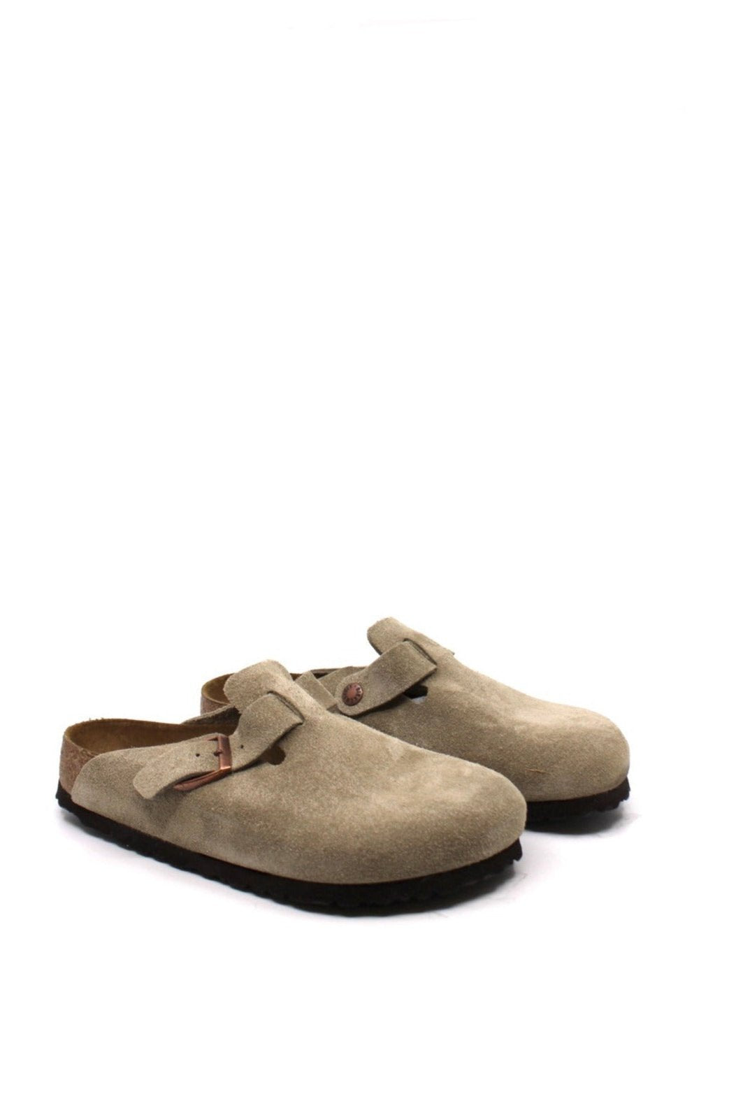 Birkenstock Boston Taupe Suede Soft Footbed Narrow - Dear Lucy