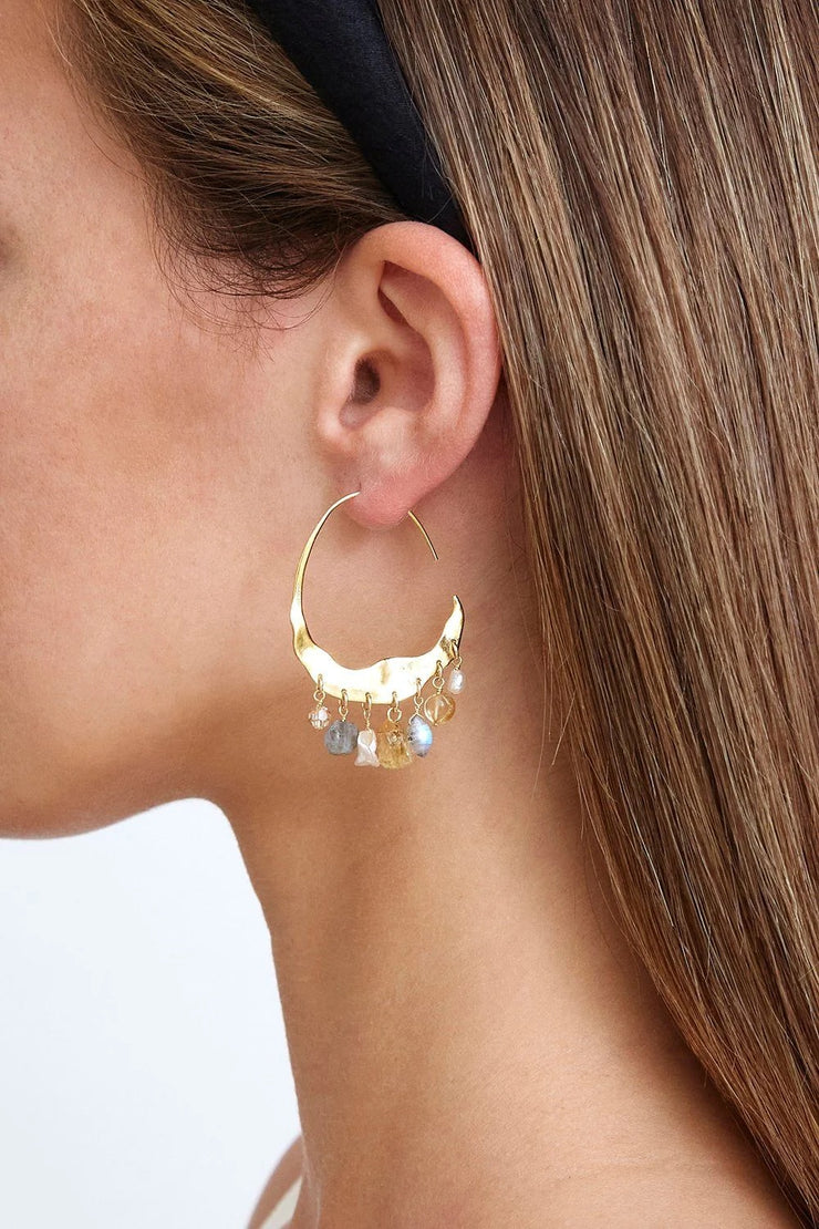 Chan Luu Crescent 18k Gold Pearl and Citrine Earrings - Dear Lucy